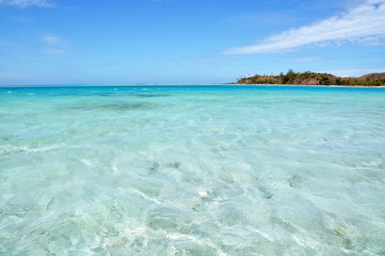 blue ocean with land and a clear sky