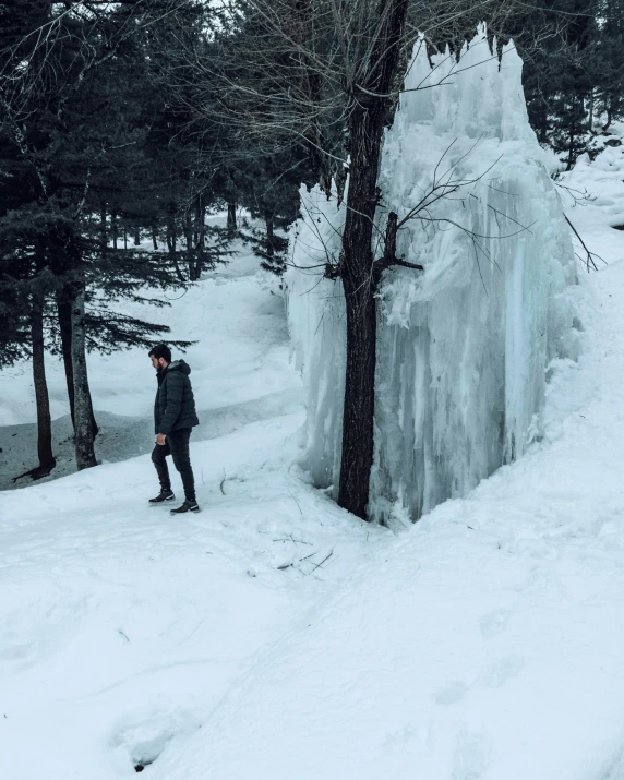 skier standing in front of large ice sculpture