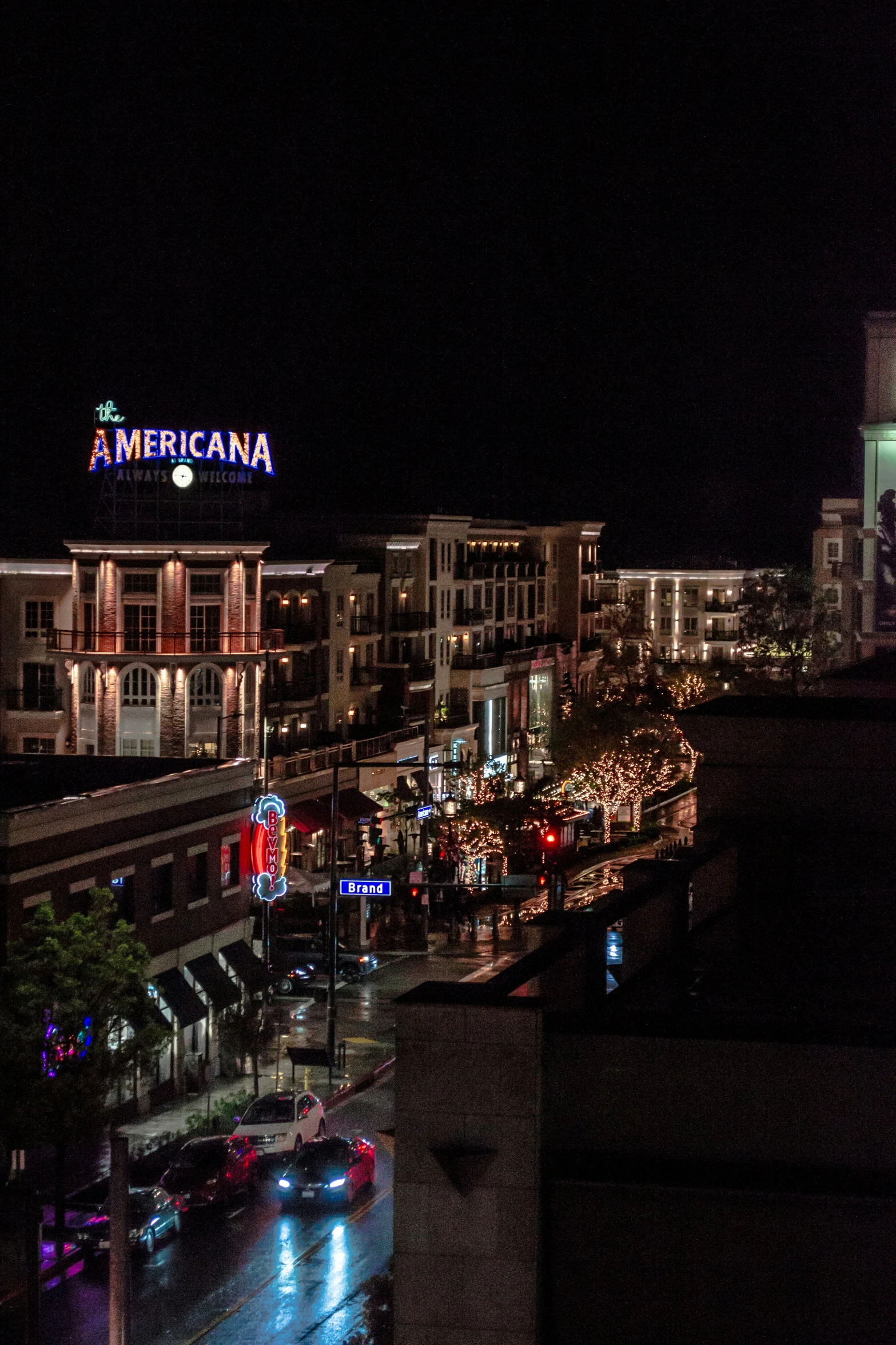 an american el is lit up at night