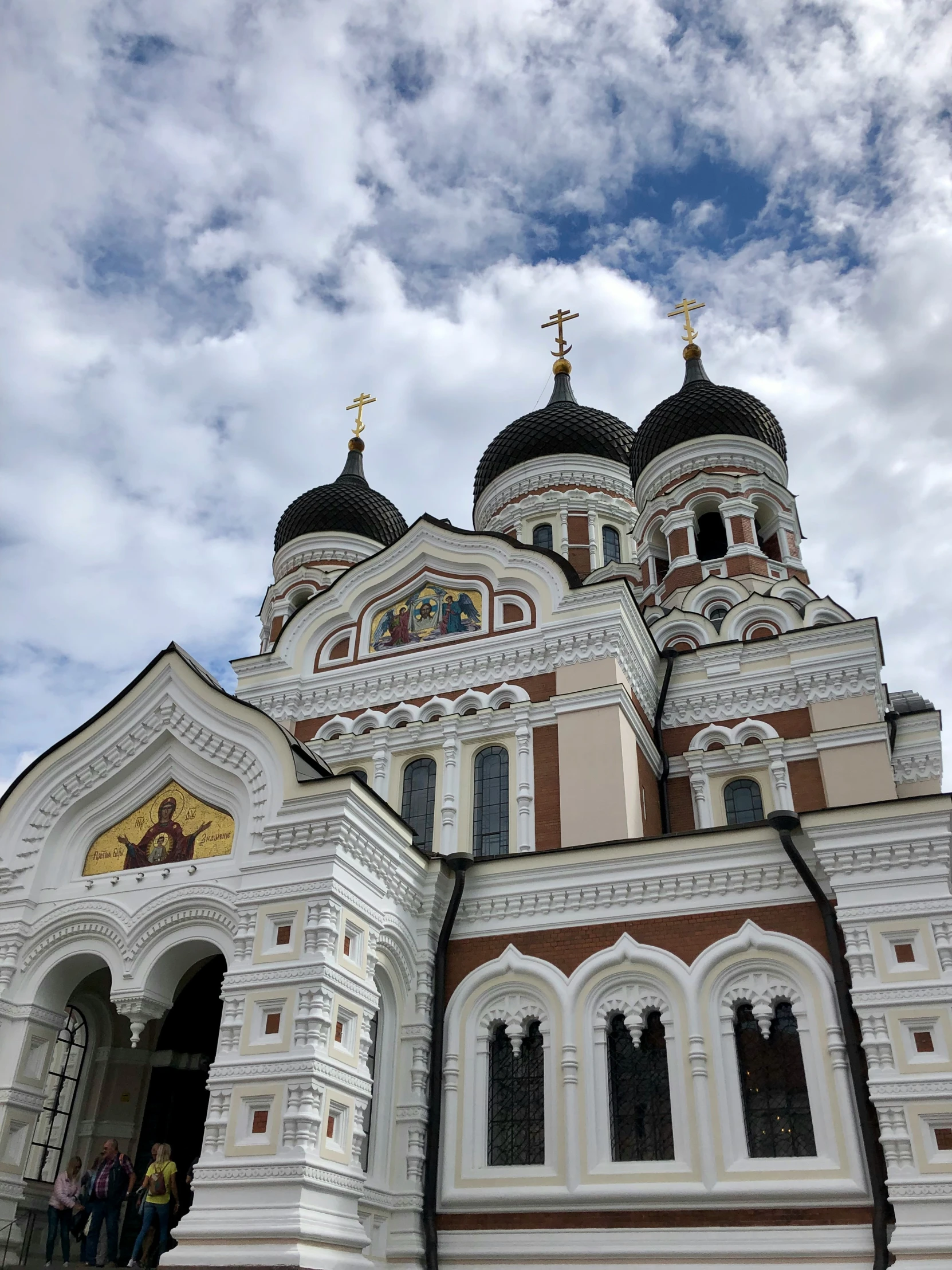 the front of a church that is built on land