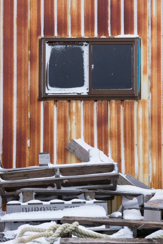 an exterior area of a building with wood framing