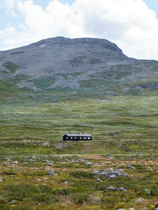 the small train is stopped in a grassy field