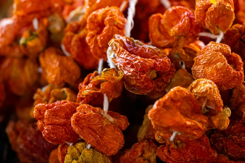 close up of red candies that have been eaten