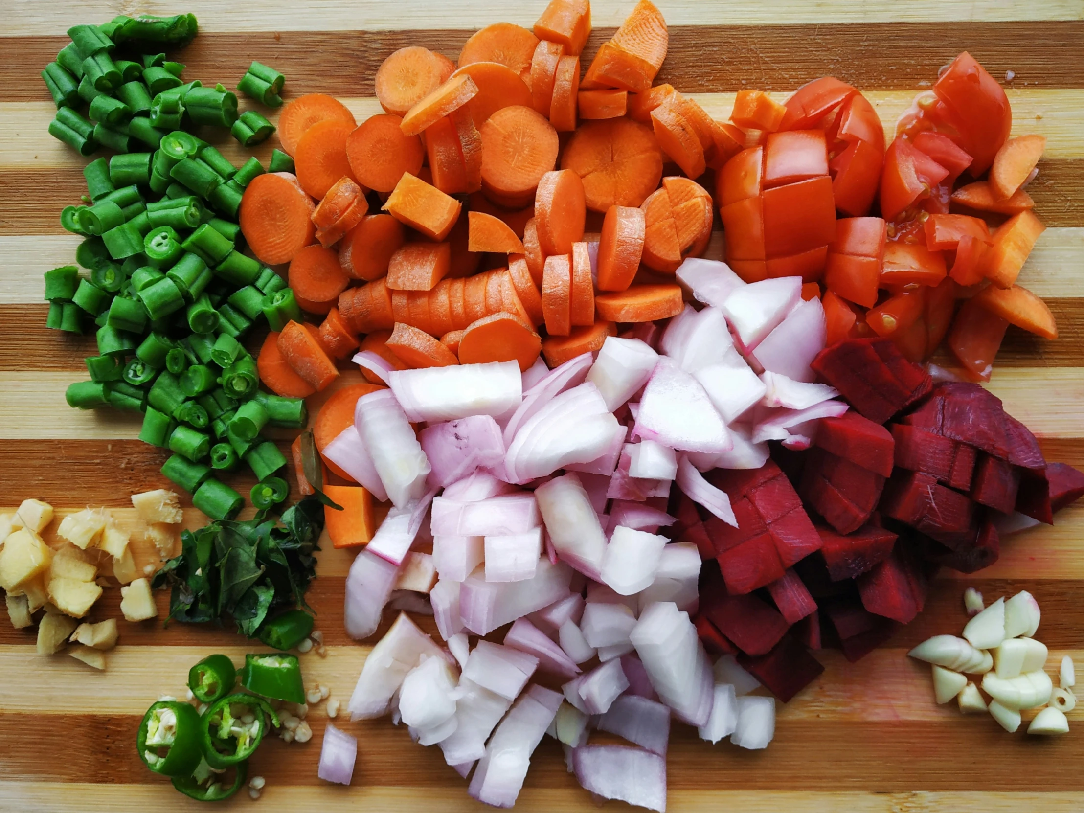 chopped vegetables on a  board ready to eat