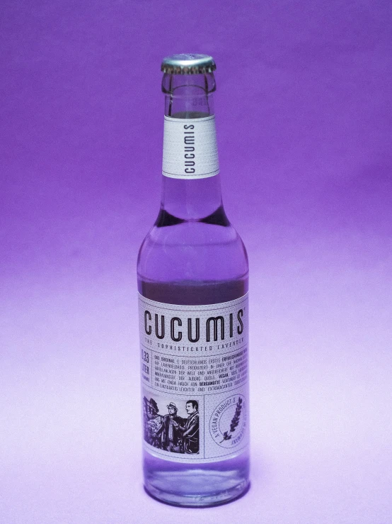 a bottle of alcohol on a purple background