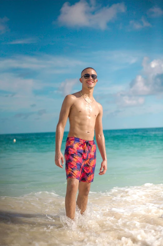 man standing on the beach, with sunglasses on