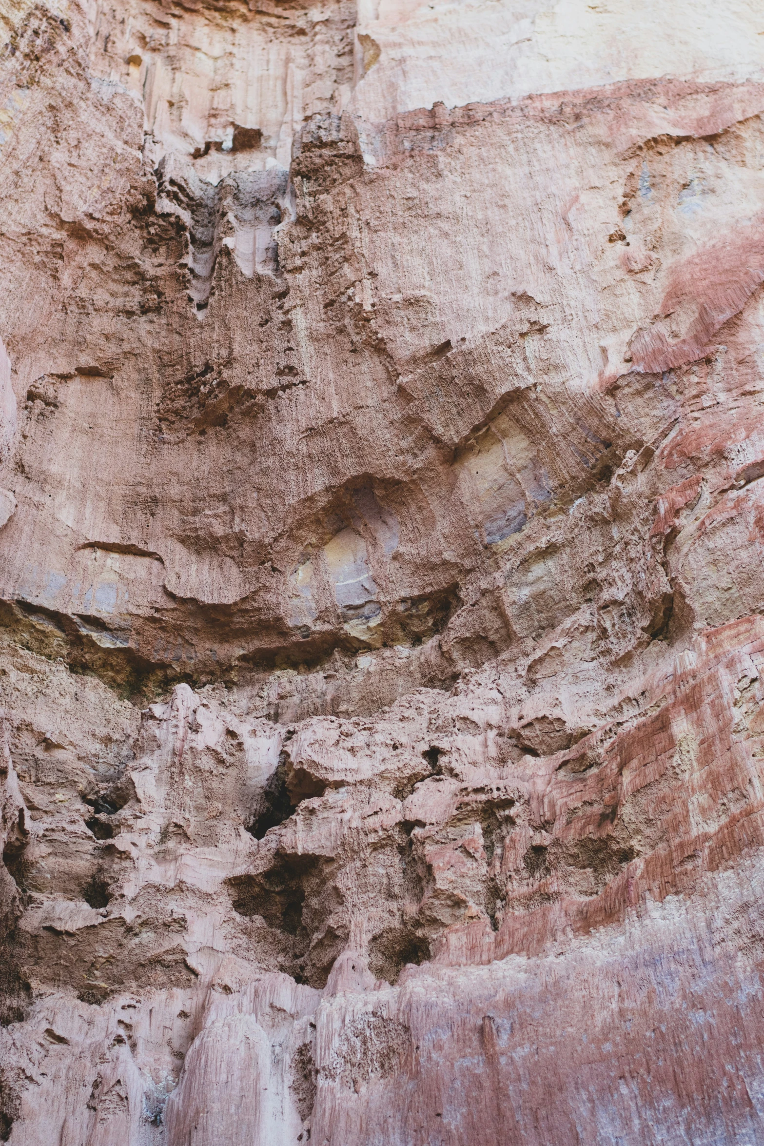 closeup of a rock face near a road