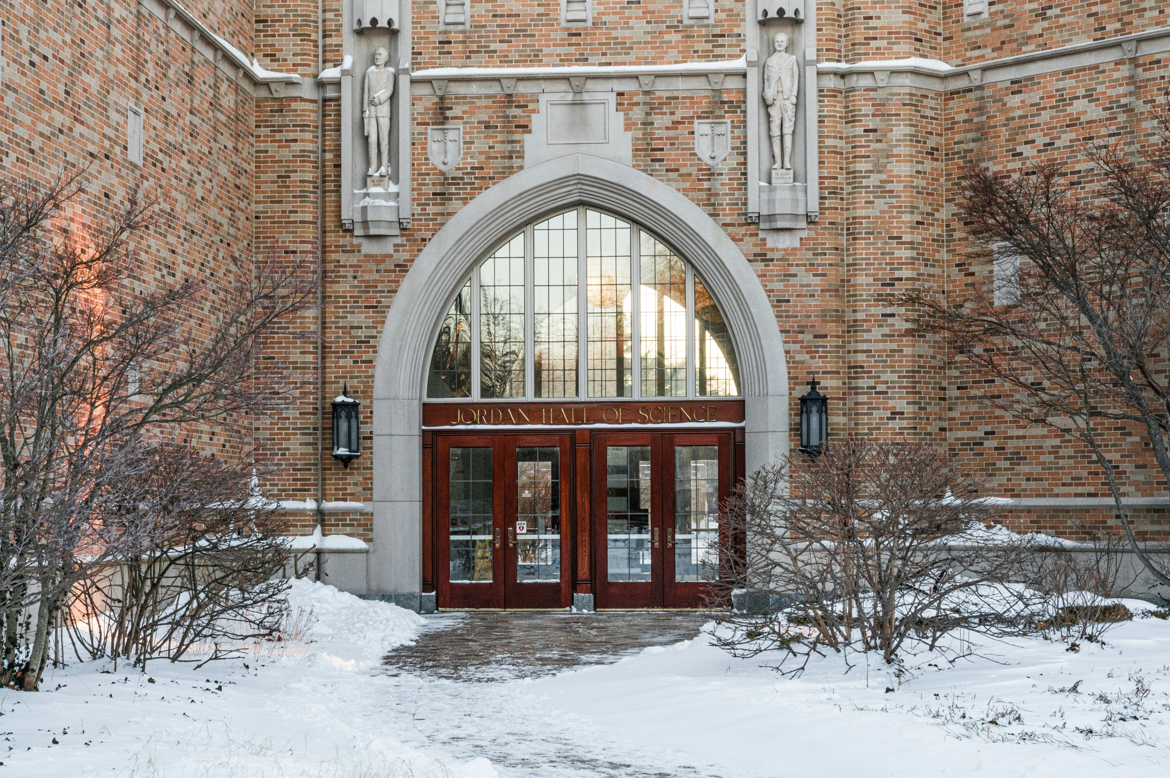 the door is opened in a snow storm