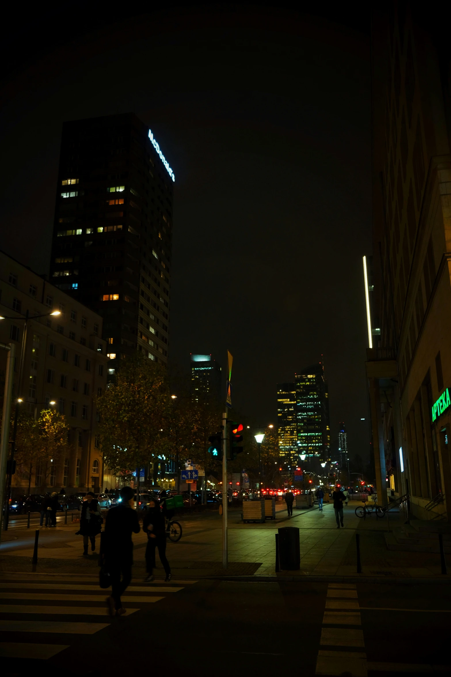 night scene in large city with building lights