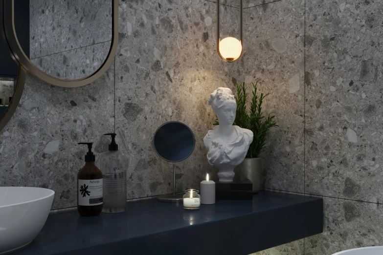 a fancy bathroom with a sink, mirror and vanity