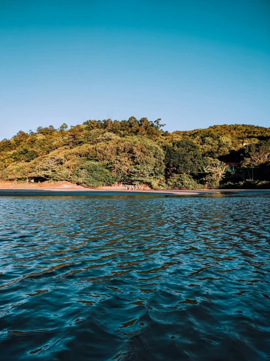 an island on the far side of the water