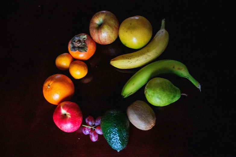 fruits arranged in a circle with colors lit up