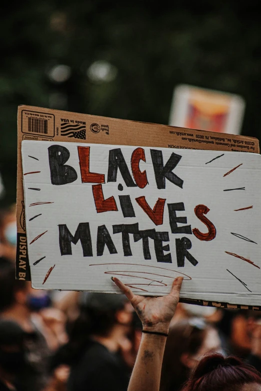 a person holding a sign that says black lives matter