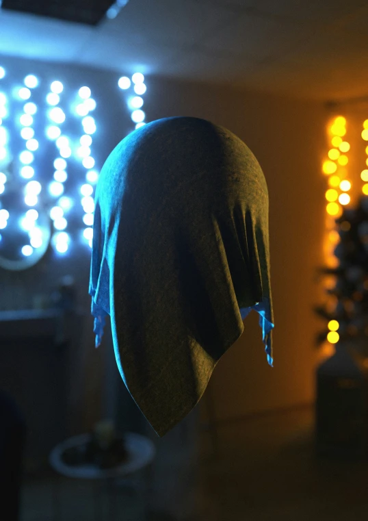 a hat on the head has a blue light coming out of it