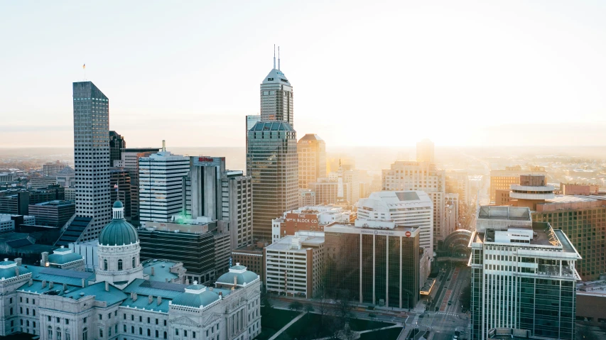 a city is pictured from the tall buildings in the middle