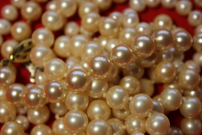 white pearls are on display in this pograph