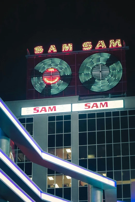 large building with a sign in front of it