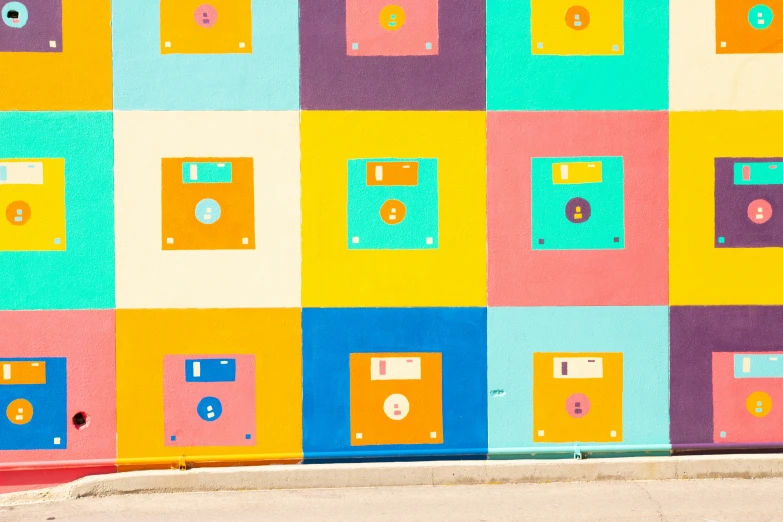 a painted wall with several squares on it