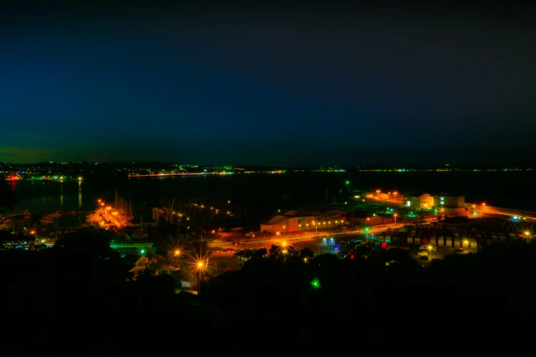 a city lit up with lights at night