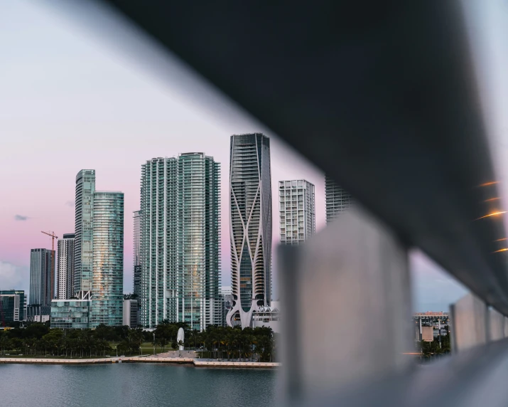 the view from an airport looking at buildings and water