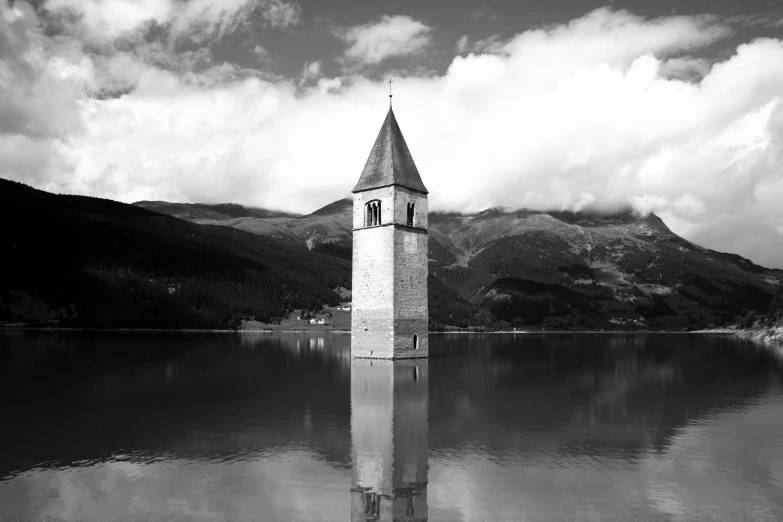 a black and white po of a clock tower