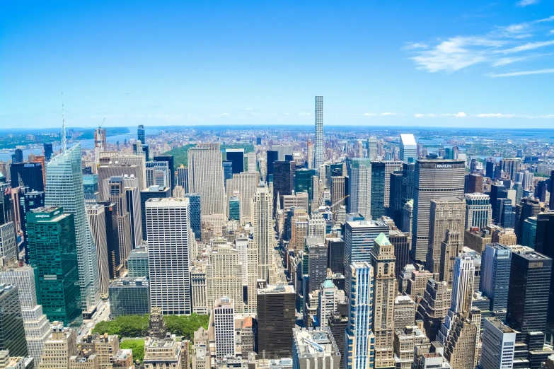 large group of buildings in city skyline with beautiful scenery