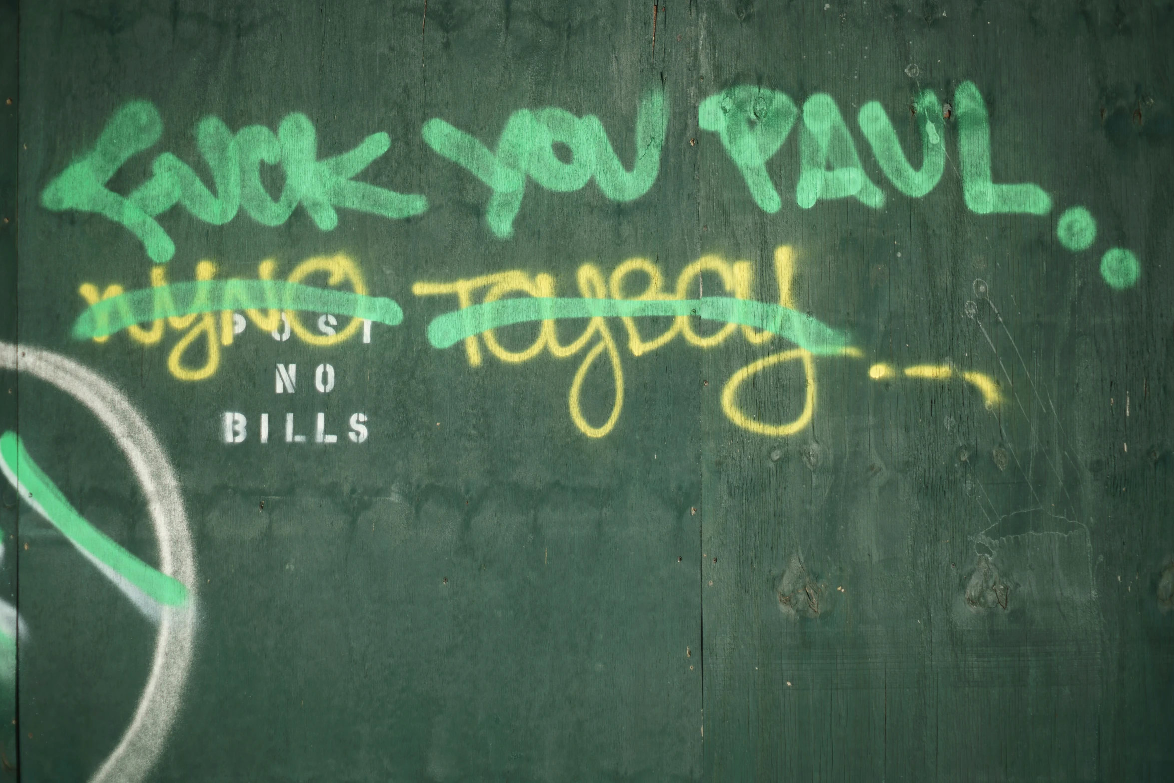 spray painted graffiti written on green board with thank you
