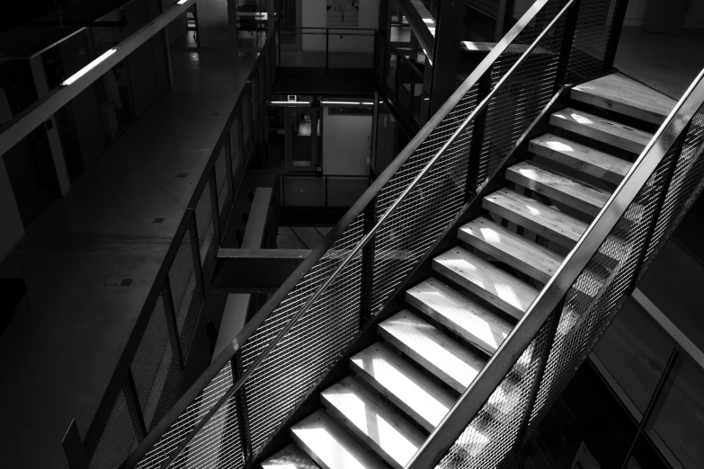 the stairs to the second floor at the station