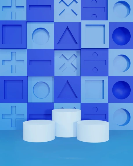 an image of a set of white toilet paper rolls in front of a blue wall