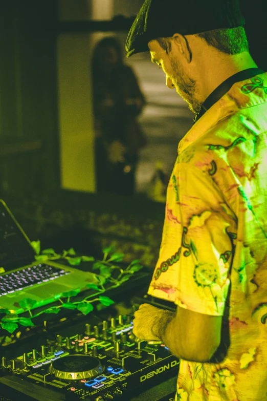 dj and mixing equipment in a dark room