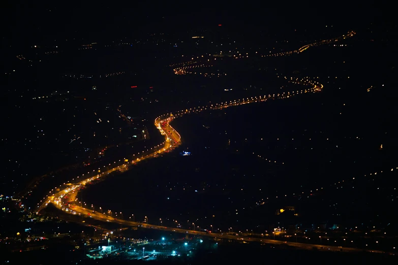 aerial view of the night highway