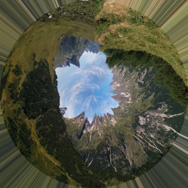 this is a 360 - view po of some mountains and trees