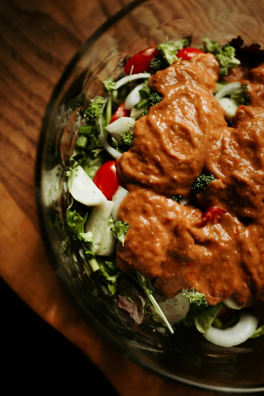 the meal is arranged neatly on a clear plate