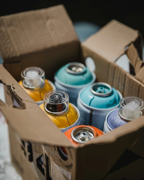 a box full of a variety of colorful beverages