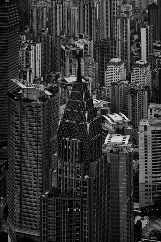 black and white pograph of tall buildings in a city