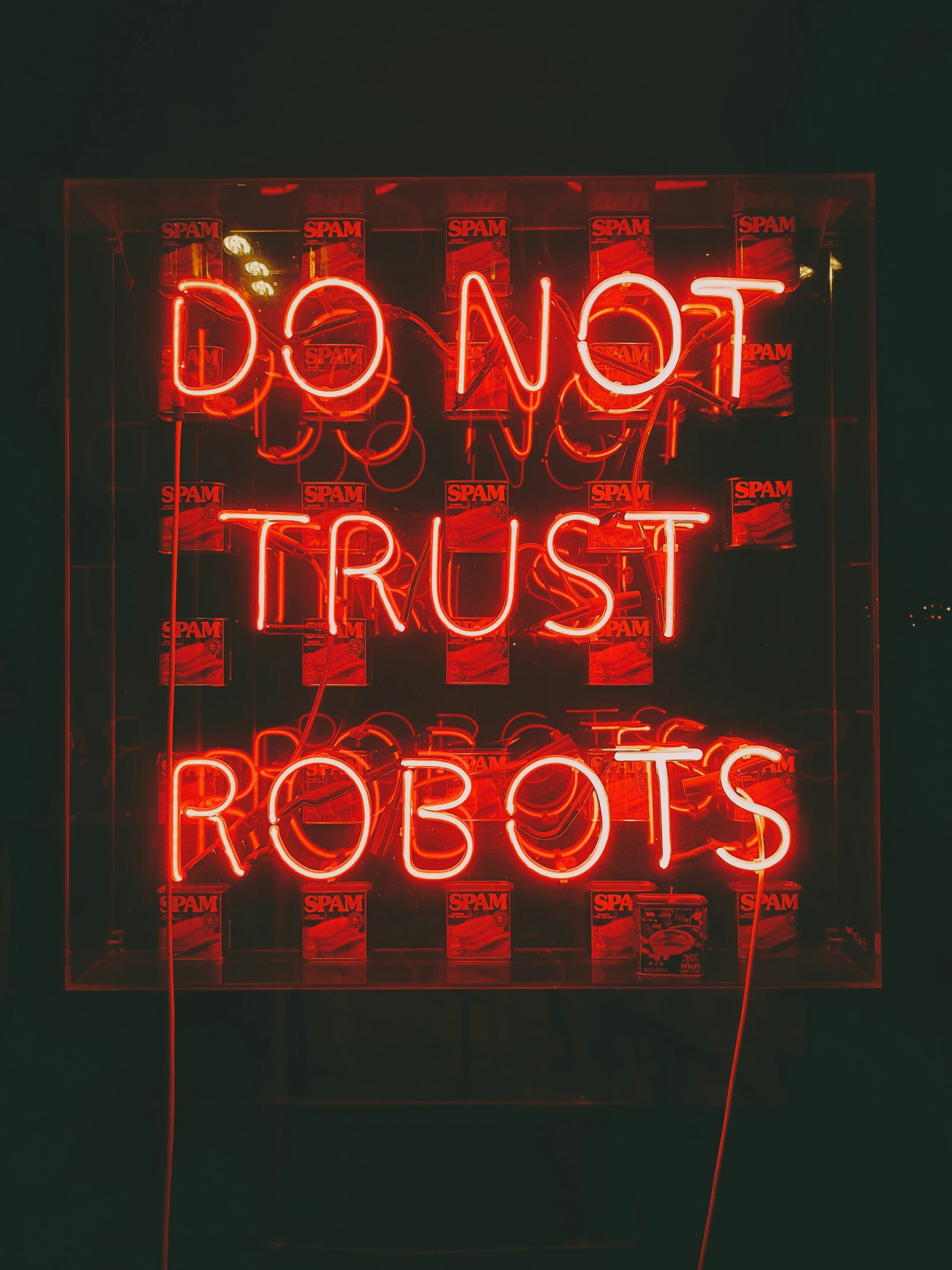 a do not trust robotics sign with words on it