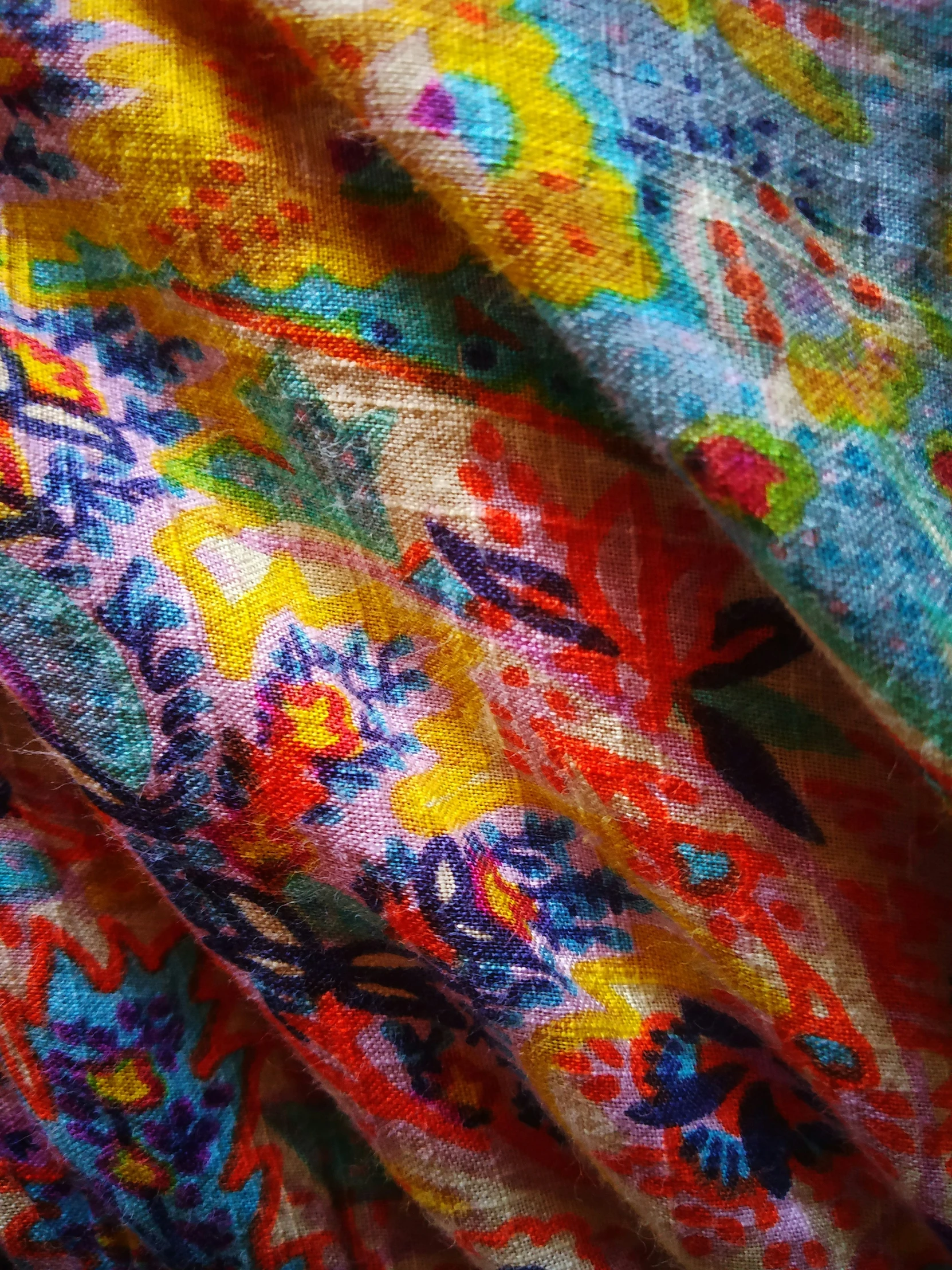 fabric with a multicolored pattern is shown