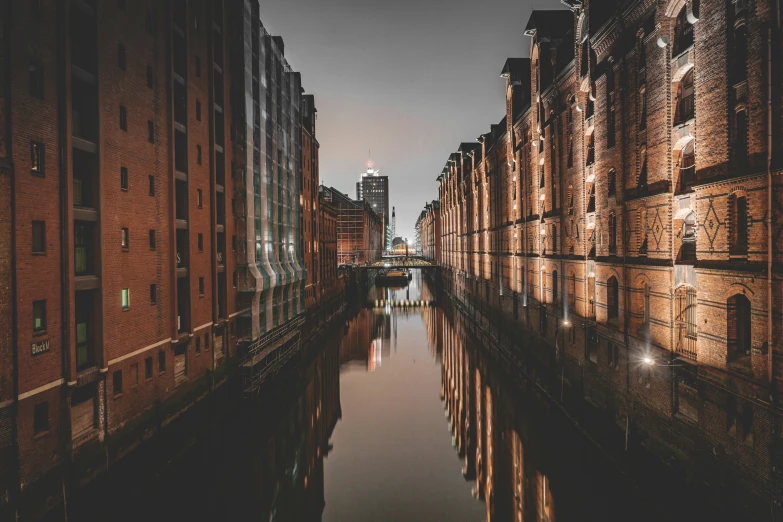 a reflection in water in a city