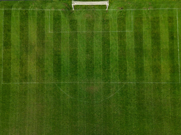 a field with some white benches and green grass