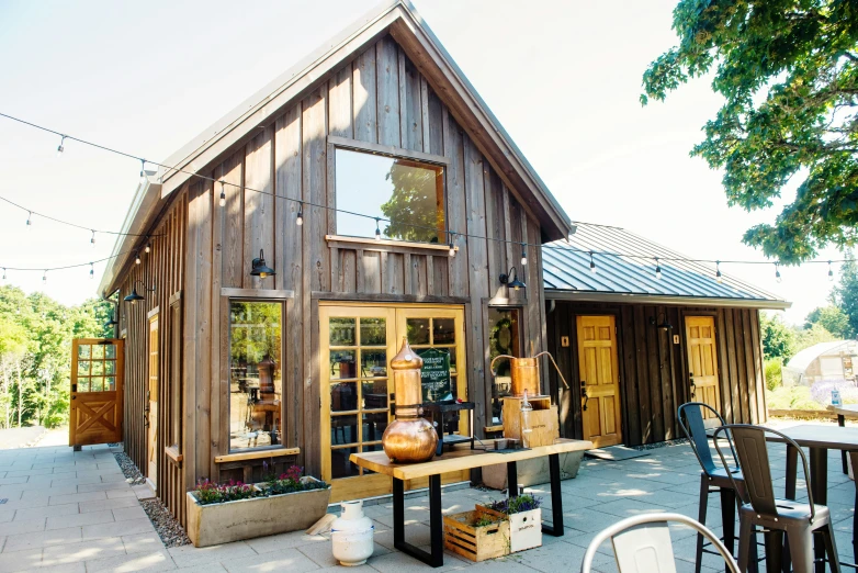 a building made out of wood with a lot of windows