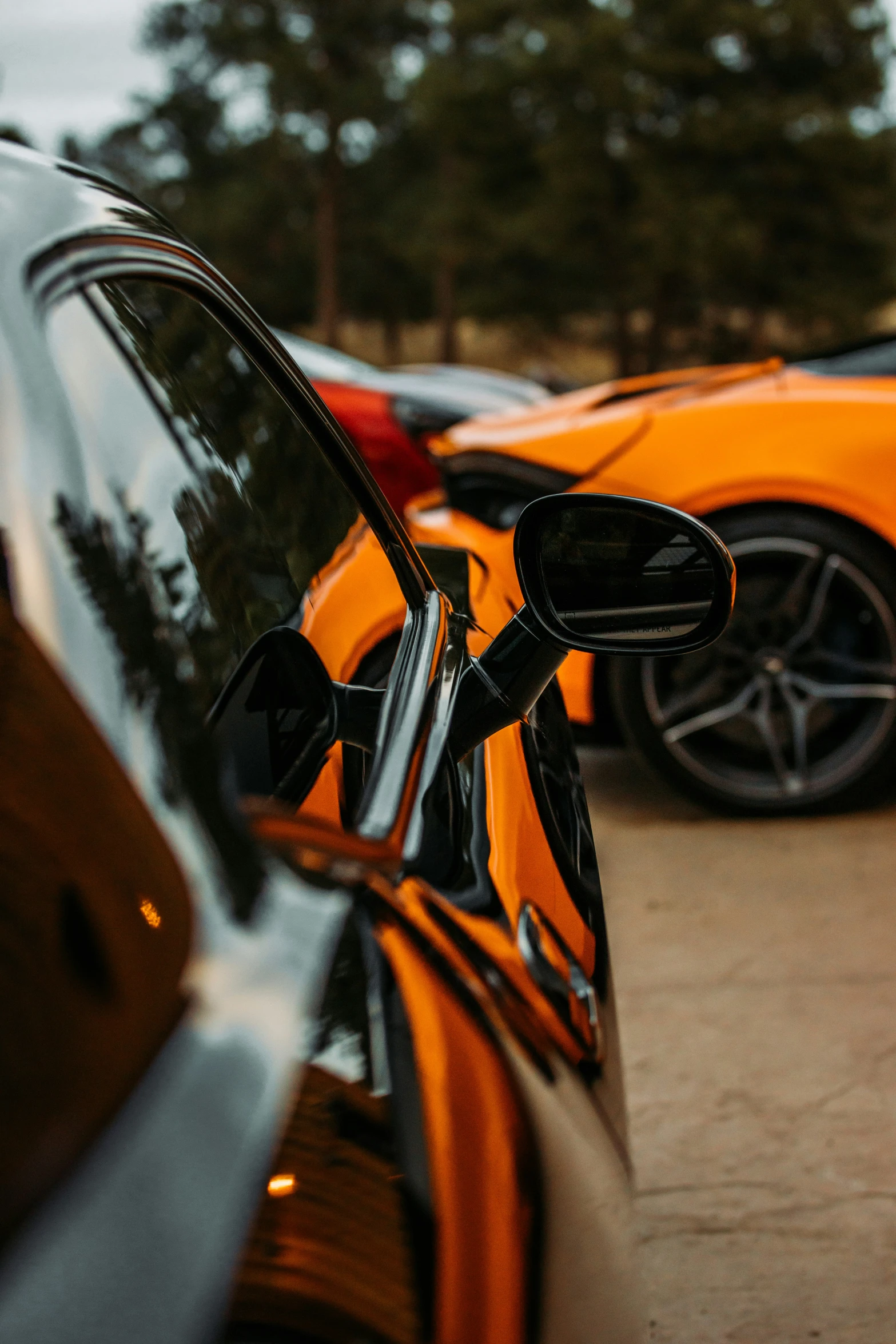 close up of a car's side mirror