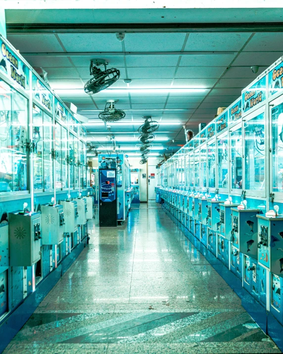 a room filled with metal machines on display