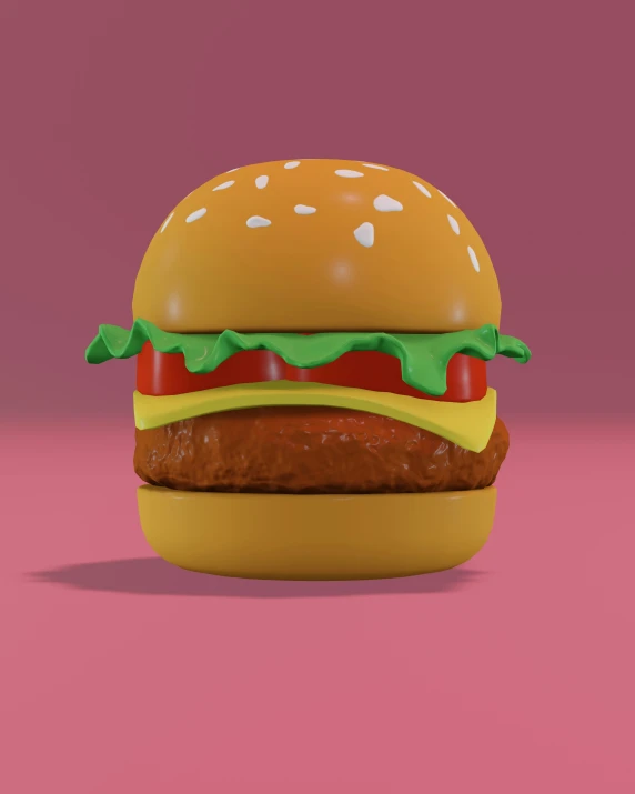 a hamburger is standing on a red, yellow and green surface