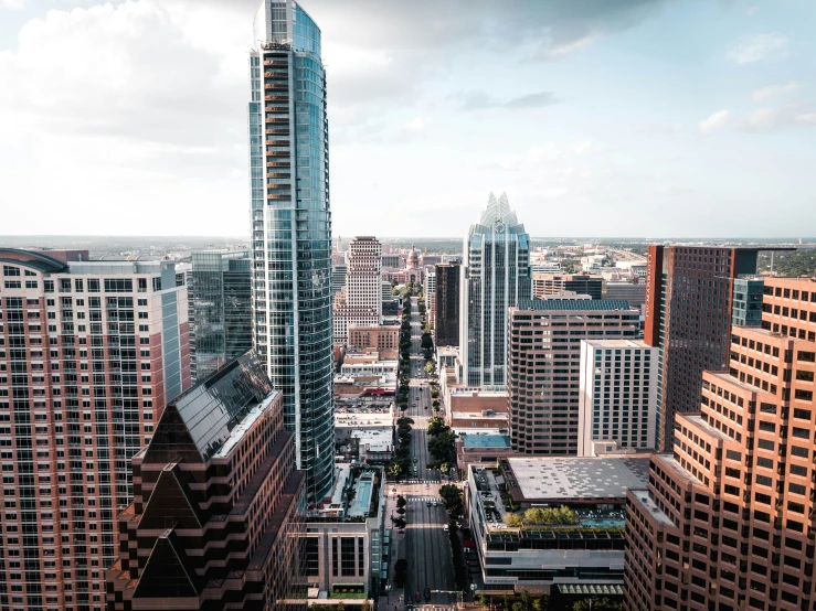 the view of a wide city with high rise buildings in between