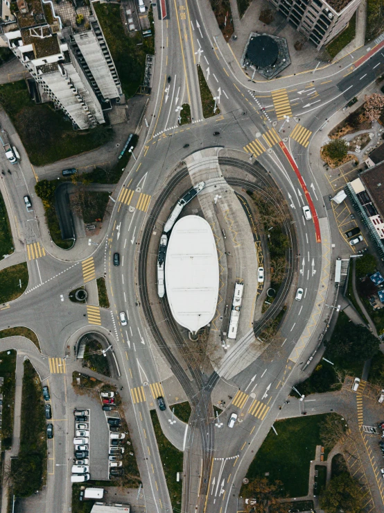 aerial view of two separate lanes overpass and streets