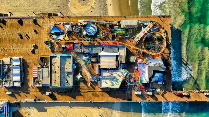 an aerial s of amut equipment on a beach