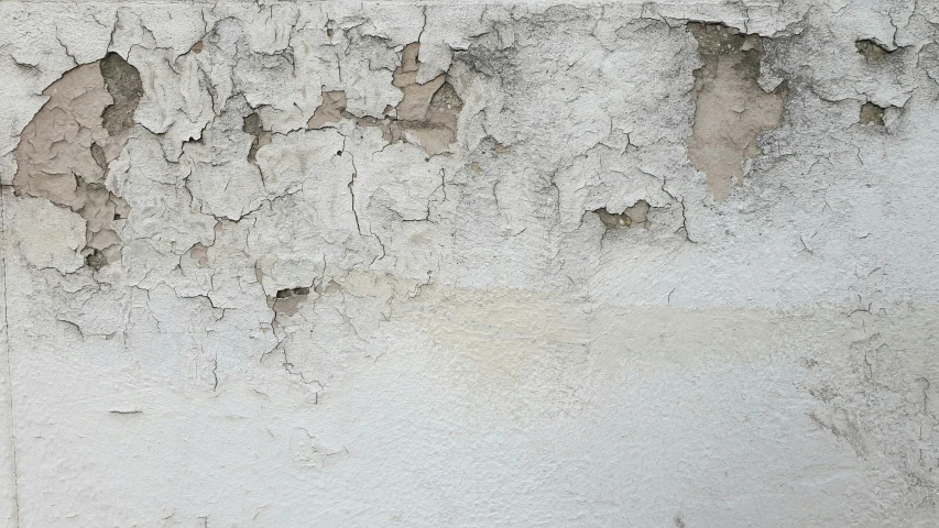 textured cement painted white showing peeling, s and stain