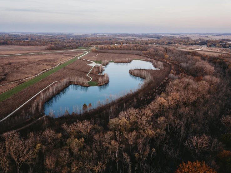 a water source with several lakes surrounded by trees and shrubs