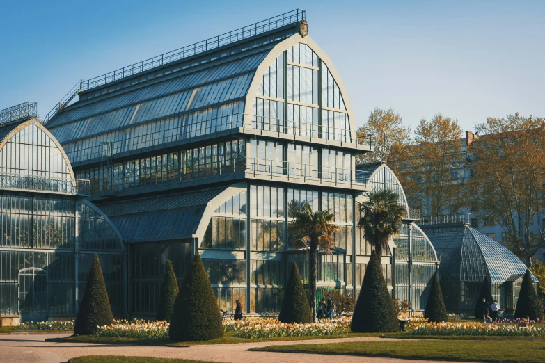 the two buildings have many windows on them