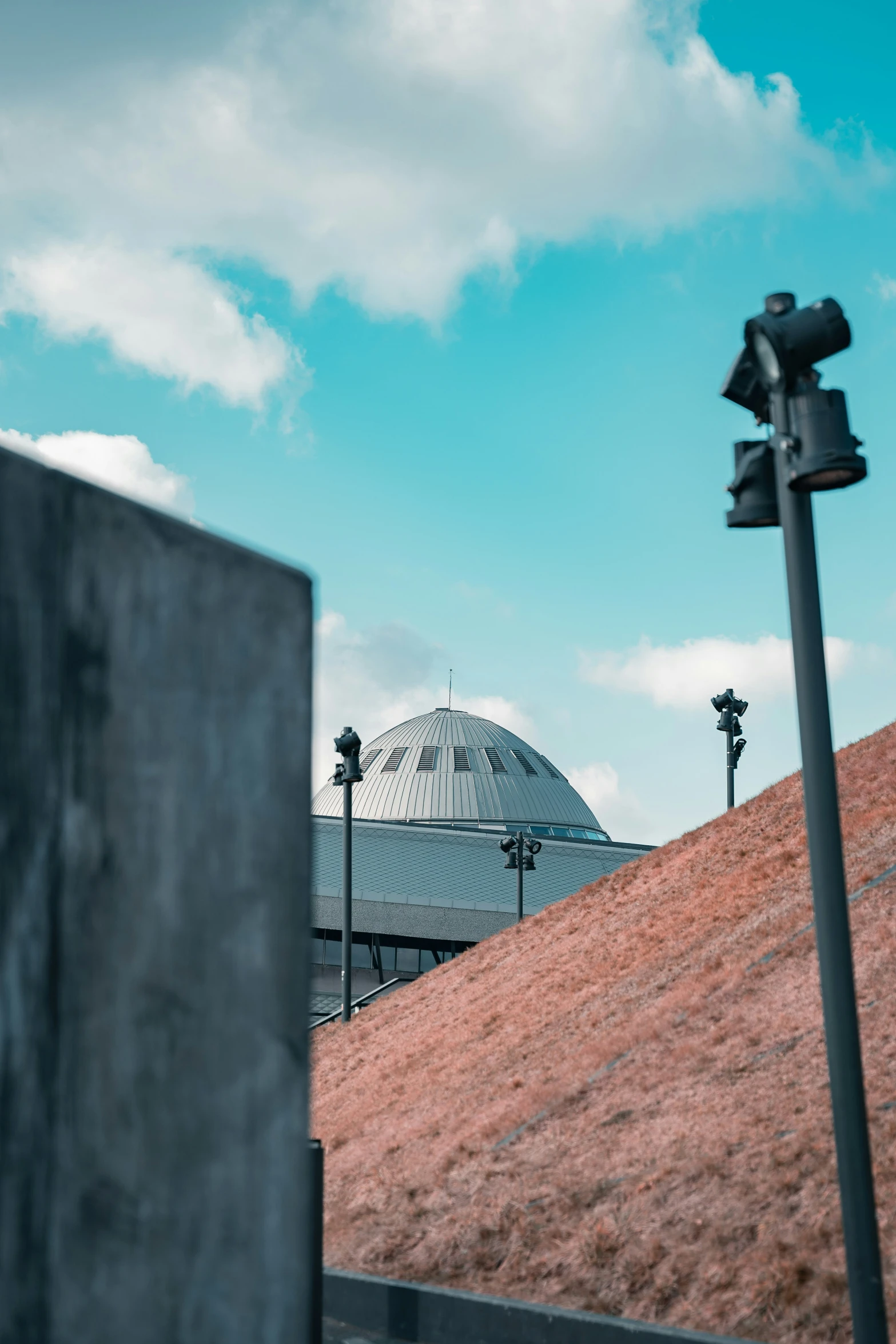 a building with lots of metal on top of it